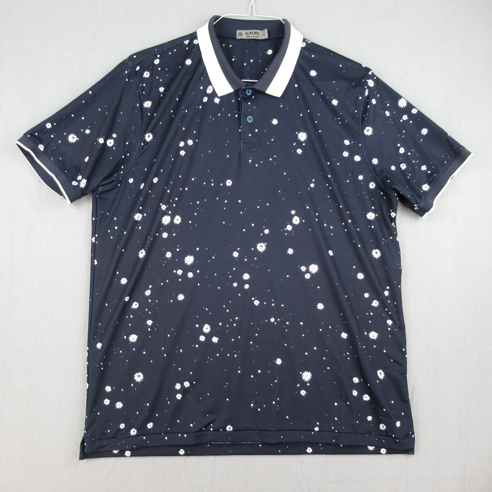 G/FORE Polo Mens Large Navy Floral Print Short Sleeve Golf Shirt